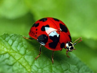 Fototapeta premium Ladybug on a leaf. Generative AI.