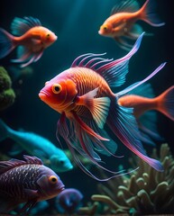fish in aquarium - obrazy, fototapety, plakaty