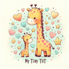 Heartfelt Heights: Giraffe Family Embrace
