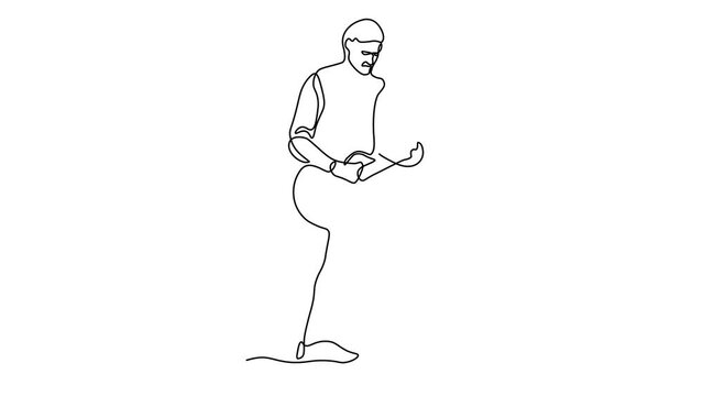 Self drawing animation with one continuous line draw,
abstract man with guitar in hand