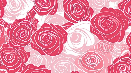 Beautiful roses background illustration. White, pink, and red flowers pattern.