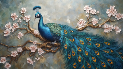 Fototapeta premium 2d texture of colorful peacock, 3d wallpaper for Interior painti