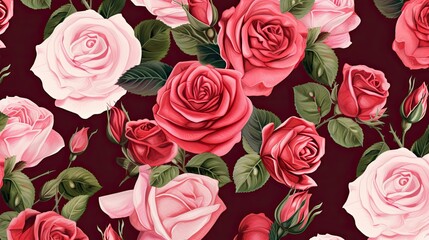 Beautiful roses background illustration. White, pink, and red flowers pattern.