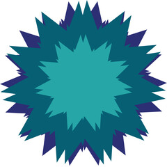An abstract transparent blue star burst shape design element.