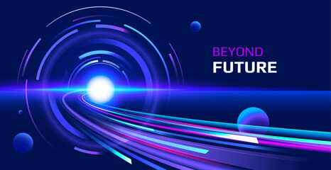 technology circle vector with light wave background
