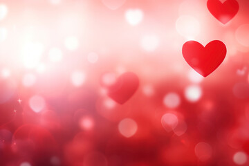 Fototapeta premium Valentine's Day red background with blurred hearts