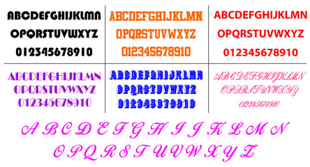 FONTS, Different Font English Alphabet and Punctuation Marks and Various Symbols in the form of Squeezed Cream in White on background.