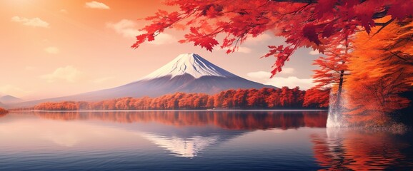Panele Szklane  Landscapes of Mount Fuji in Autumn
