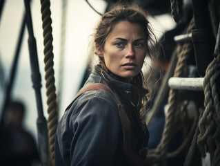 Obraz premium Female sailor at work close-up. Woman career concept