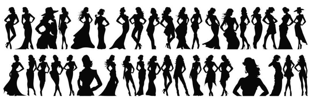 Woman fashion silhouettes set, large pack of vector silhouette design, isolated white background