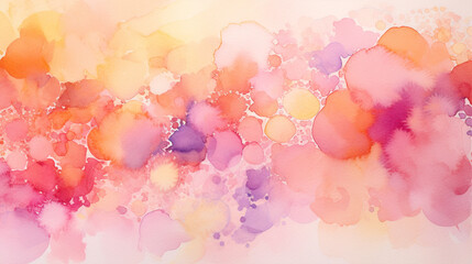 Watercolor background. Purple magenta pink peach coral orange yellow beige white watercolor