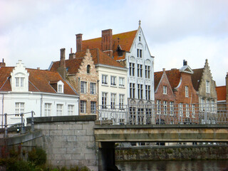 Naklejka premium Beautiful view of old town and bridge on a day. Brugge. Belgium.