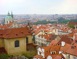 Fototapeta na wymiar View of the city on a spring day. Top view. Prague. Czech republic.