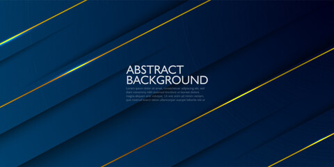 Abstract dark blue background with shadow and gold lines pattern . 3d look and cool design . illustration Eps10 vector