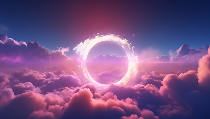 Interstellar cloudscape with a glowing circular portal