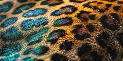Closeup leopard skin with in trendy holographic Featuring a Texture Geometric Design.