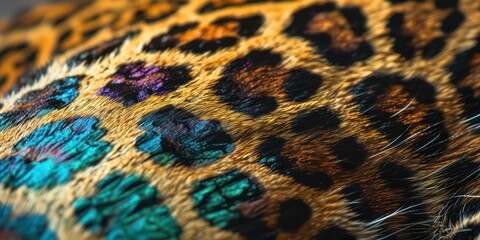 Closeup leopard skin with in trendy holographic Featuring a Texture Geometric Design.