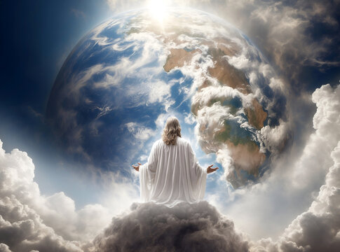 God creates the world biblical scene concept. Religious theme.