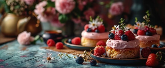 Naklejka na ściany i meble Concept Romantic Tea French Shu Cake, HD, Background Wallpaper, Desktop Wallpaper