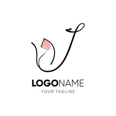 Letter I Funny Cute Cat Logo Design Vector Icon Graphic Emblem Illustration Background Template