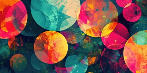 Abstract Art Pattern with Colorful Circles in colorful, Featuring a Grunge Texture and Geometric Design.