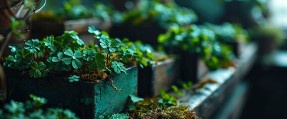 Obraz premium Decorative Clover Leaves Green Gifts Box, HD, Background Wallpaper, Desktop Wallpaper