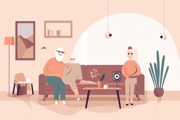 elderly couple relaxing at home