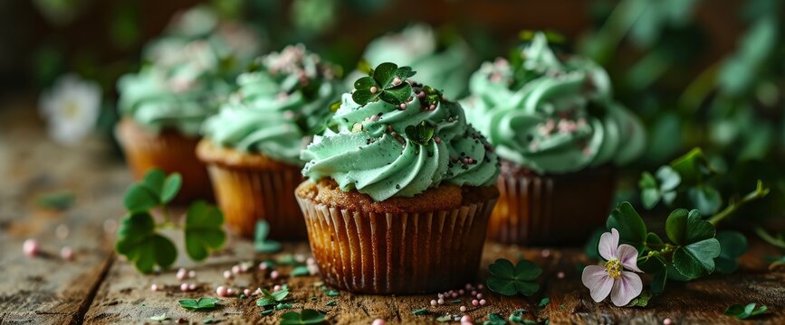 Delicious Cupcakes Clover Sprinkles St Patrick, HD, Background Wallpaper, Desktop Wallpaper