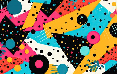 Vibrant, contemporary, hand-drawn abstract pattern bursting with lively colors.
