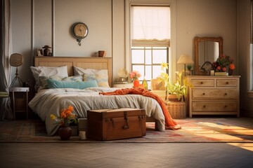 Merge vintage allure with contemporary chic in your bedroom, seamlessly blending repurposed treasures with modern elements