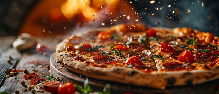 fresh pizza pepperoni margarita out of the oven