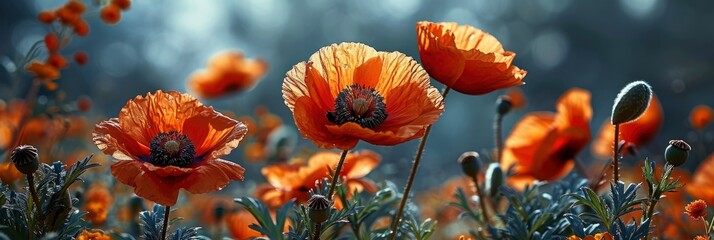 Obraz na płótnie Canvas Beautiful Poppy Closeup, Banner Image For Website, Background, Desktop Wallpaper