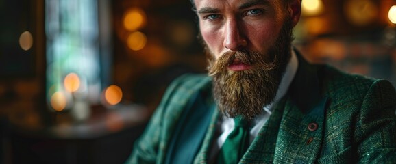 Fototapeta premium Fat Man Beard St Patricks Suit, HD, Background Wallpaper, Desktop Wallpaper