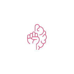 Obraz premium Brain power, willpower, strong mind concept, raised hand fish with brain. Vector icon logo template