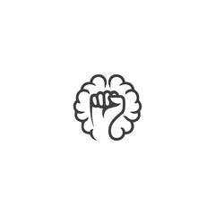 Brain power, willpower, strong mind concept, raised hand fish with brain. Vector icon logo template