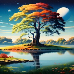 landscape with tree and moon