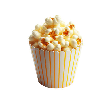 Paper striped bucket with popcorn isolated PNG transparent image