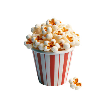 Paper striped bucket with popcorn isolated PNG transparent image