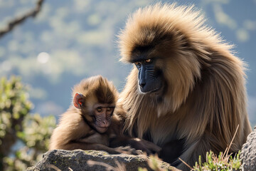 baboon sitting with baby