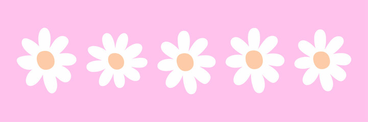 Camomile set. White daisy chamomile simple icon. Cute round flower plant collection. Love card symbol. Growing concept. Flat design. Isolated on white. Vector illustration 