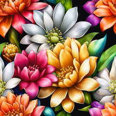 Seamless glamour flowers illustration pattern. Modern wallpaper design. Generative ai