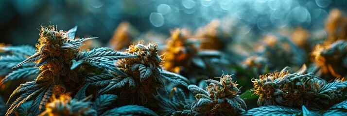 Close Legal Cannabis Flower Grown Medicinal, Banner Image For Website, Background, Desktop Wallpaper