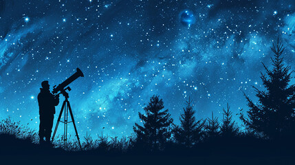 Astronomer with starry night skies and celestial bodies