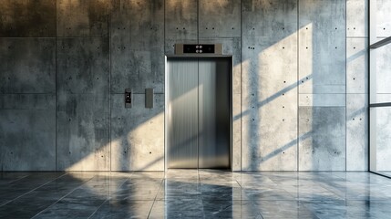 Blank silver closed elevator in office floor