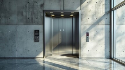 Blank silver closed elevator in office floor