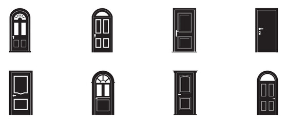 Door house icon set image vector illustration design black and white silhouette style. - obrazy, fototapety, plakaty