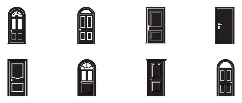 Door house icon set image vector illustration design black and white silhouette style.