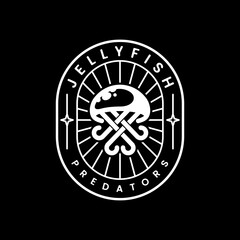 Jellyfish Predator logo design ,Vector illustration of Jellyfish on Black background With outline style.