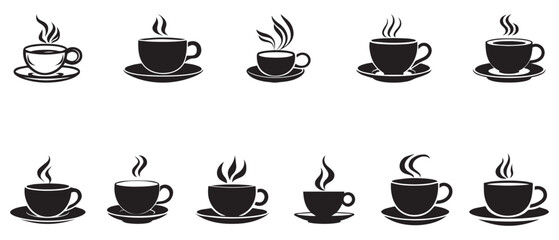 Coffee cup icon set isolated on white background. Vector illustration. - obrazy, fototapety, plakaty