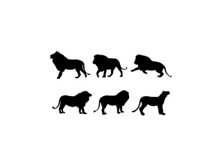 Animals silhouettes. Lion icon set. Lion silhouette vector. Set of lion silhouette isolated white background.